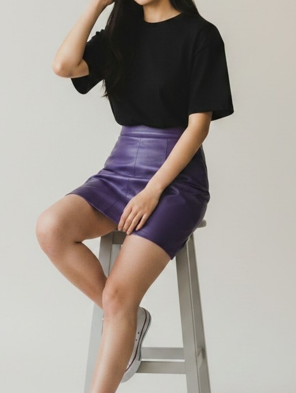 Dan Design Inc | Vintage Genuine Leather Pencil Skirt 10 Purple Underlined